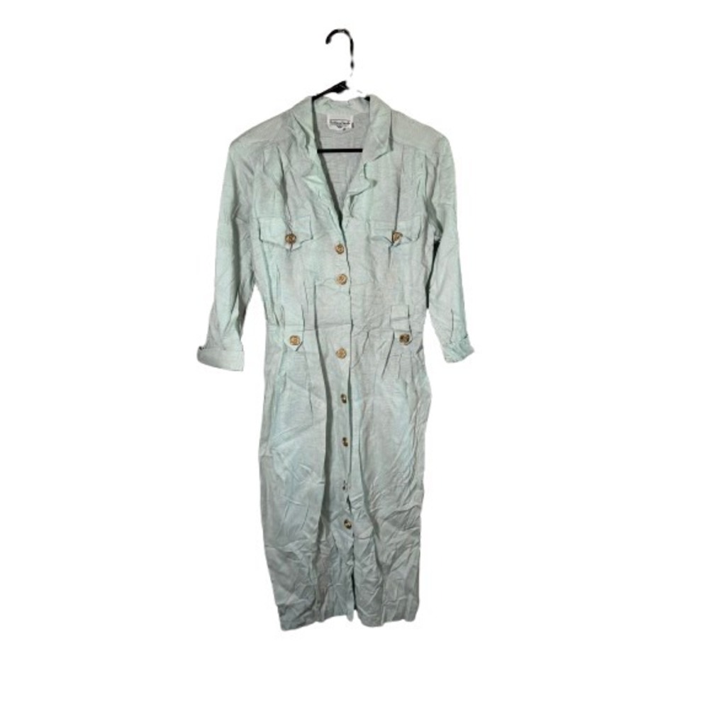 Vintage Brittany Nicole Shirt Dress Womens 11/12 Mint Green Casual Button Front